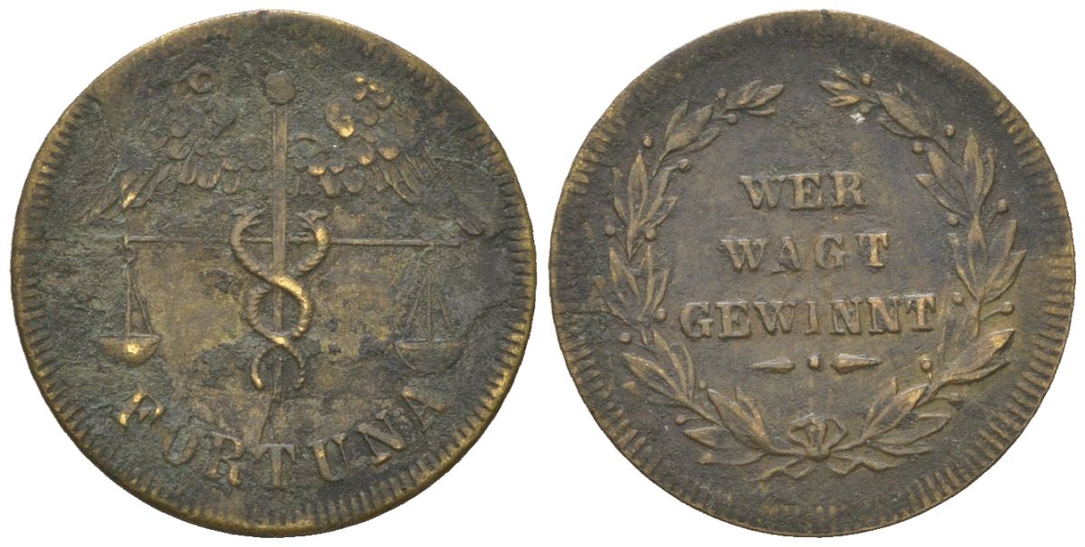 Германия жетон "Удача" ND Кто посмеет, тот победит, вес 0,66 гр, диаметр 17,5 мм латунь 4615-764