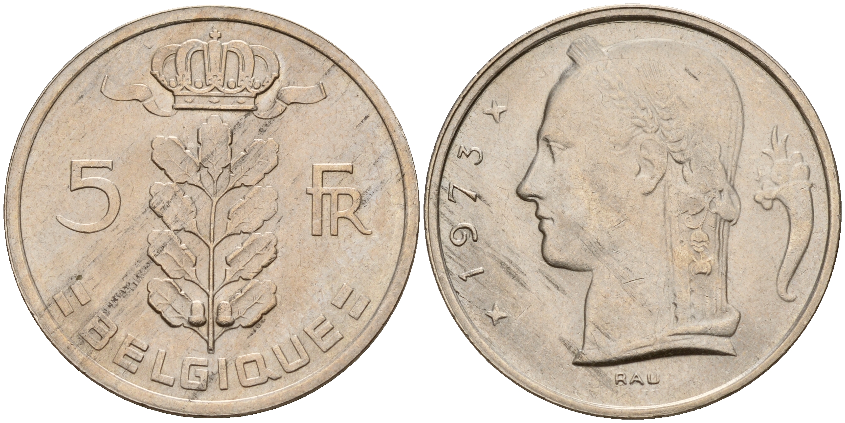 Бельгия 5 франков 1973 Belgique KM 134.1 медно-никель  UNC  4187-241
