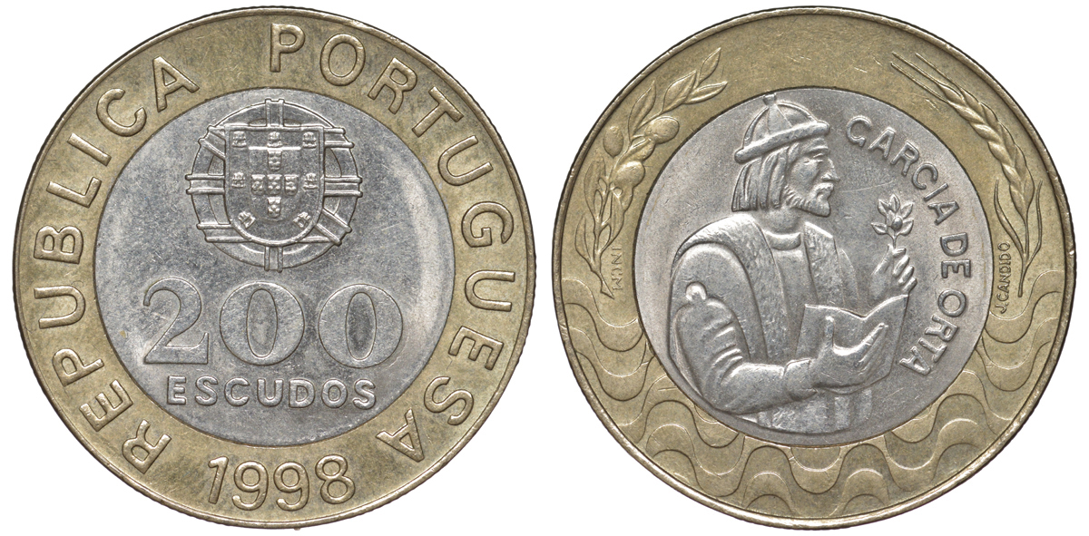Португалия 200 эскудо 1998 Гарсия Де Орта (1501-1568) KM 655 биметалл 4536-332
