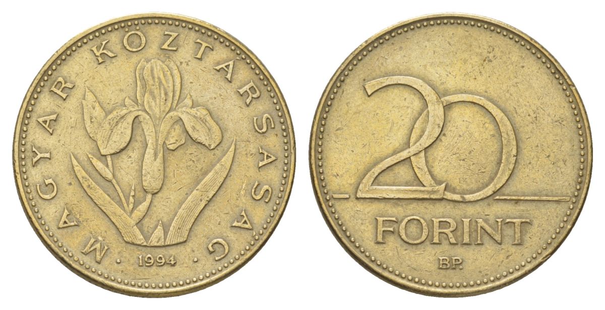 Венгрия 20 форинтов 1994 венгерский ирис KM 696 никель латунь 4628-921