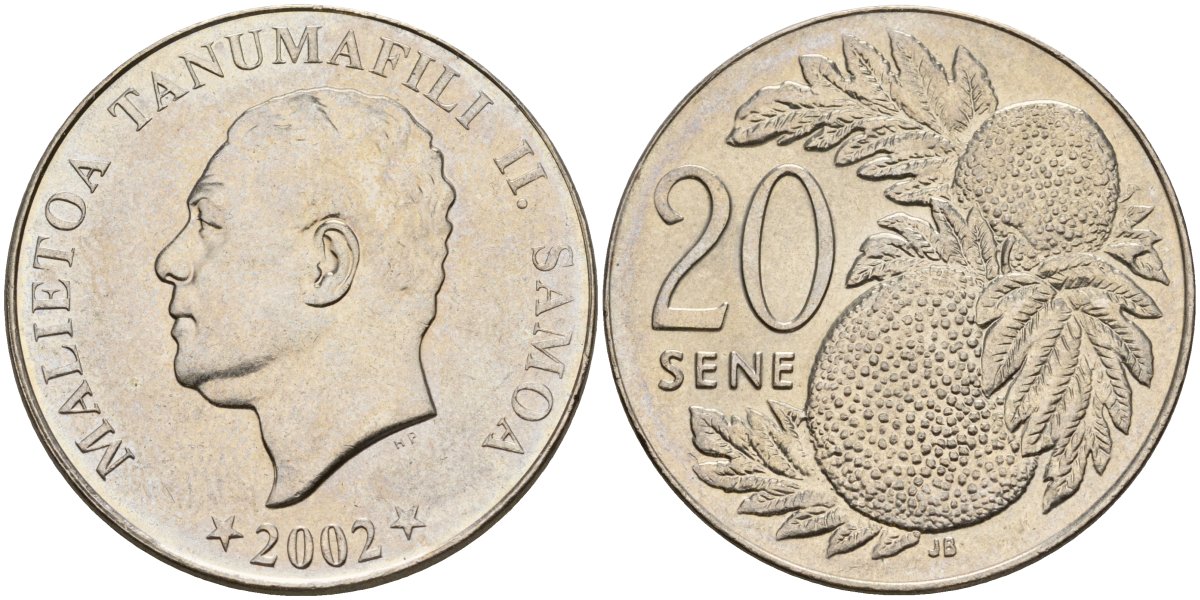 Самоа 20 сене 2002 Малиетоа Танумафили II KM 133 медно-никель UNC 4120-632