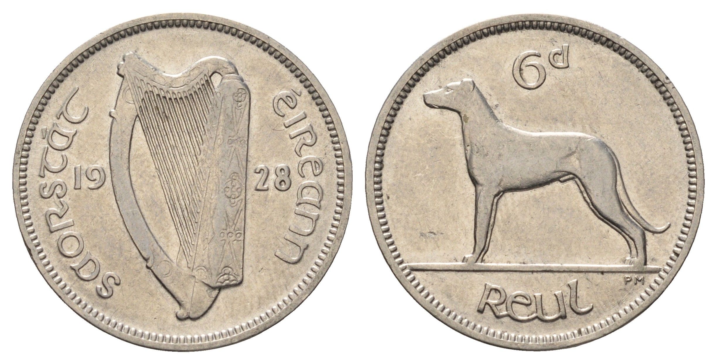 Ирландия 6 пенсов 1928 собака, ирландский волкодав KM 5 никель 4682-548