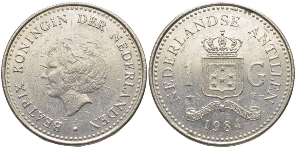 Нидерландские Антилы 1 гульден 1984 Беатрикс (1980-2013) KM 24 никель 111-813