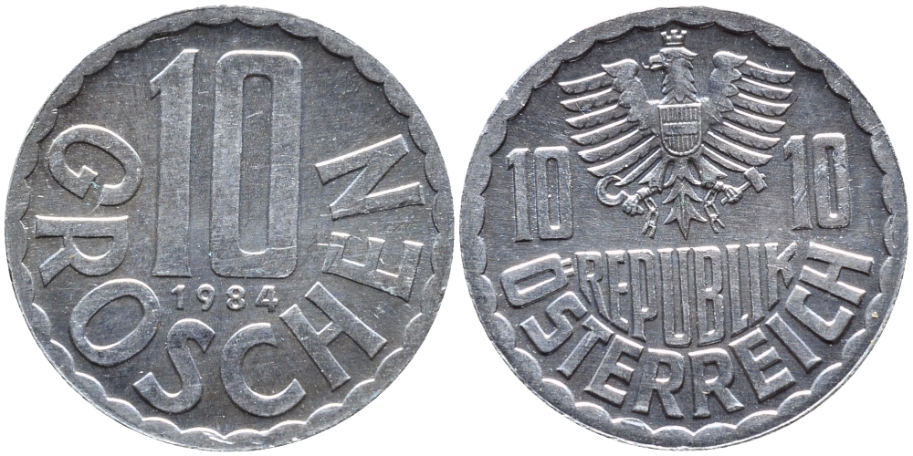АВСТРИЯ 10 ГРОШЕЙ 1984 KM 2878 алюминий 4392-157