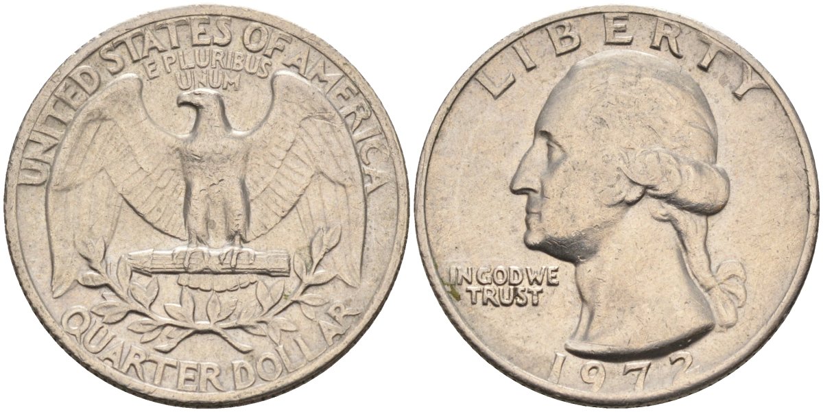 США 25 центов (квотер) 1972 Вашингтон KM 164а медь плакированная медно-никелем 4575-135