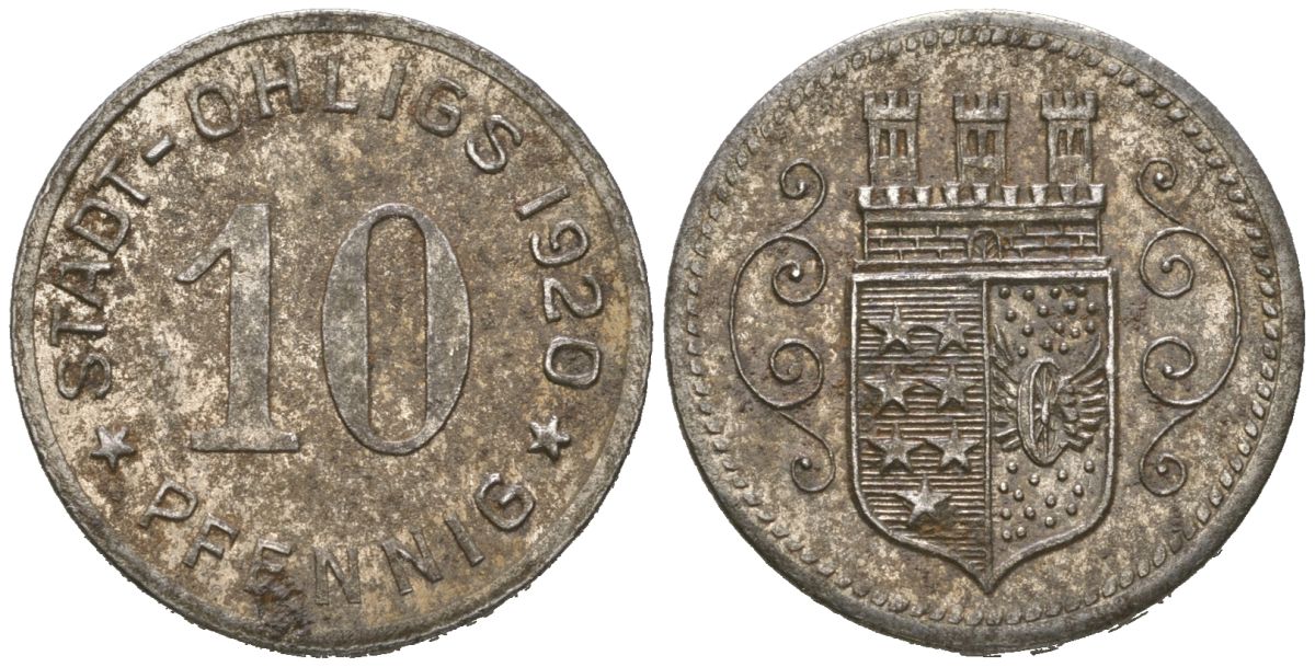 Олигс 10 пфеннигов 1920  Funck 404.4, Men18 24920.2 железо  UNC   4169-1253