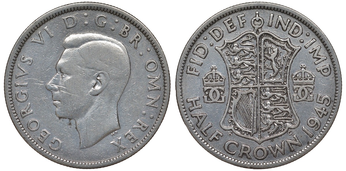 Великобритания 1/2 кроны 1945 Георг VI (1936-1952) KM 856, Spink 4080 серебро 4131-613