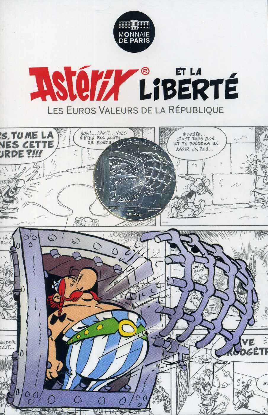 Франция 10 евро 2015 серия Астерикс и свобода, Обеликс выбивает решетку животом, в оригинальном буклете KM NEW серебро UNC 1-4-3-11