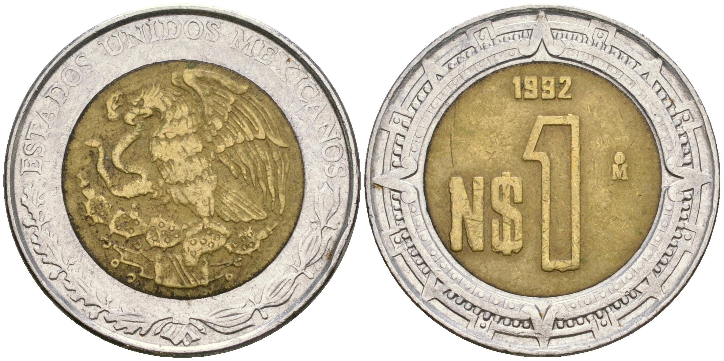 Мексика 1 песо 1992 KM 550 биметалл 4364-446