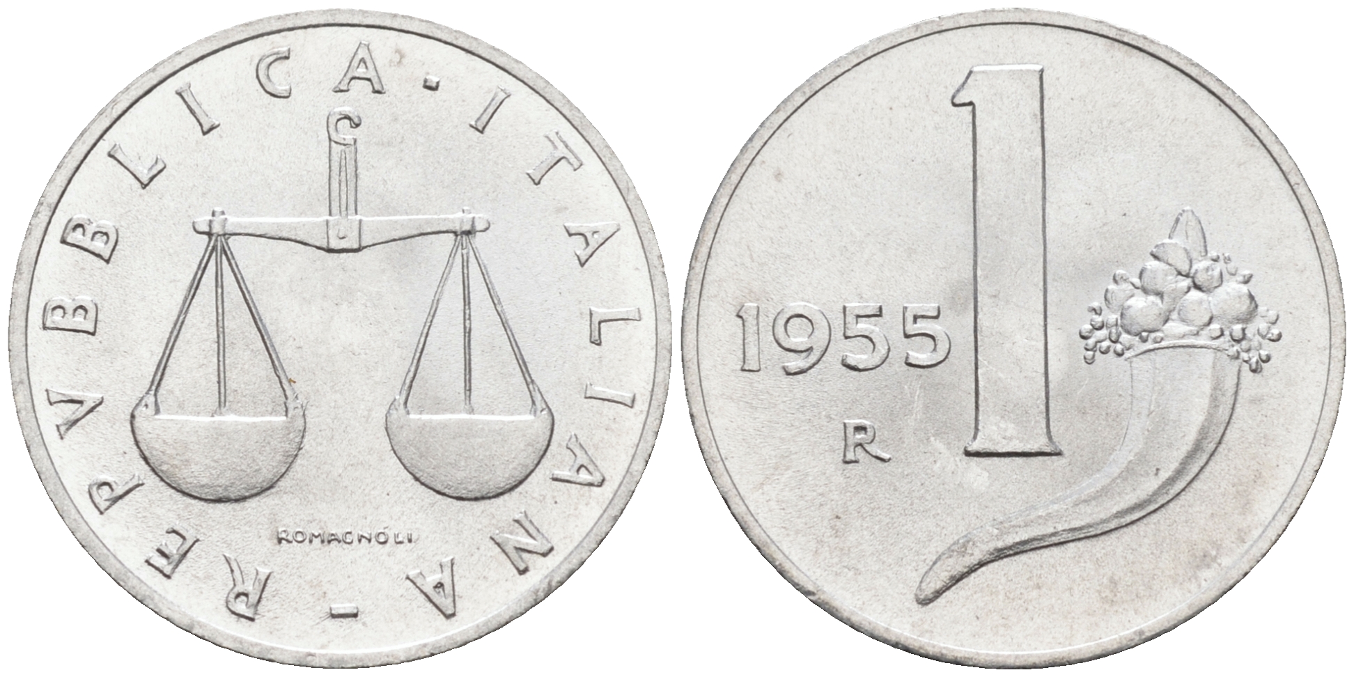 Италия 1 лира 1955 R, весы KM 91 алюминий  UNC  4594-746