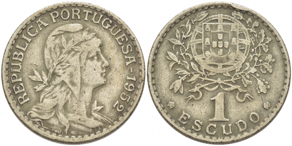 ПОРТУГАЛИЯ 1 ЭСКУДО 1952 KM 578 медно-никель 77-751