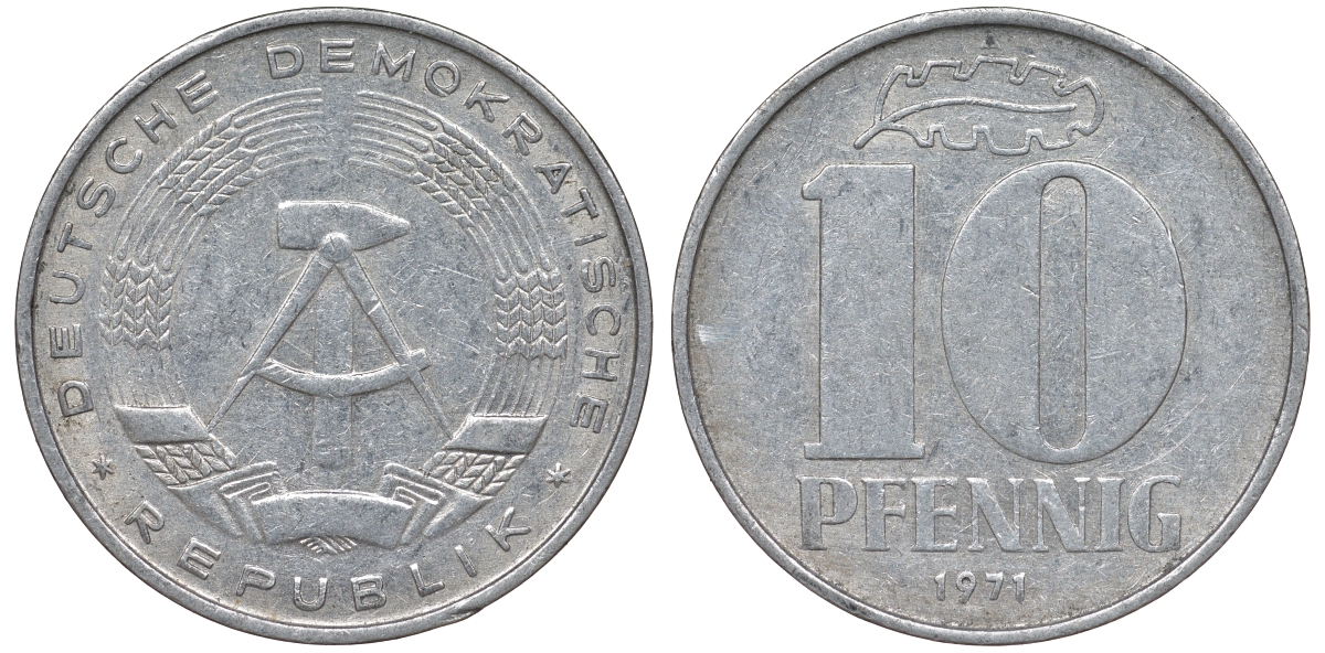 ГДР 10 пфеннигов 1971 А KM 10 алюминий 62-836