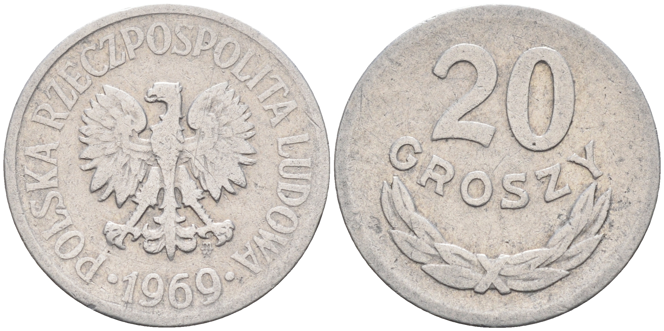 Польша 20 грошей 1969 MW KM А47 алюминий    4174-712