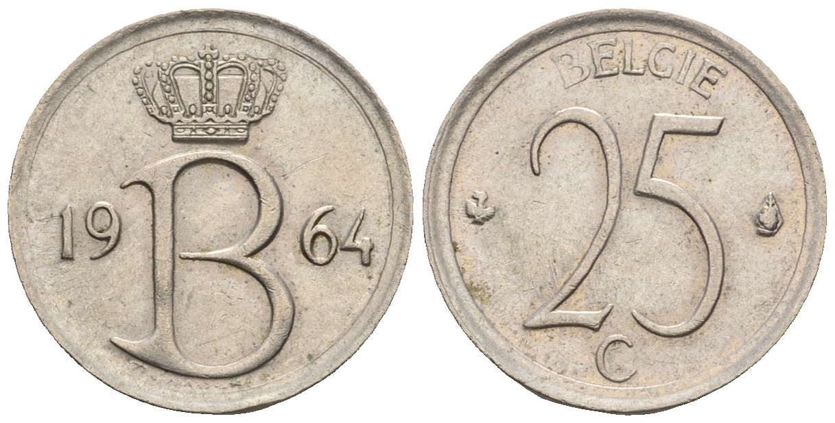 Бельгия 25 сантимов 1964 Belgie, Бодуэн I (1951-1993) KM 154.1 медно-никель 4609-748