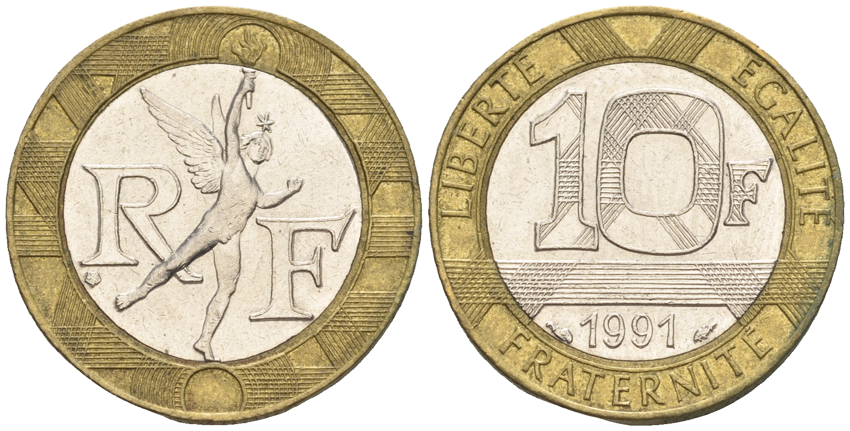 Франция 10 франков 1991 тип гений Бастилии KM 964.1, Le Frank 375.6 биметалл 60-814