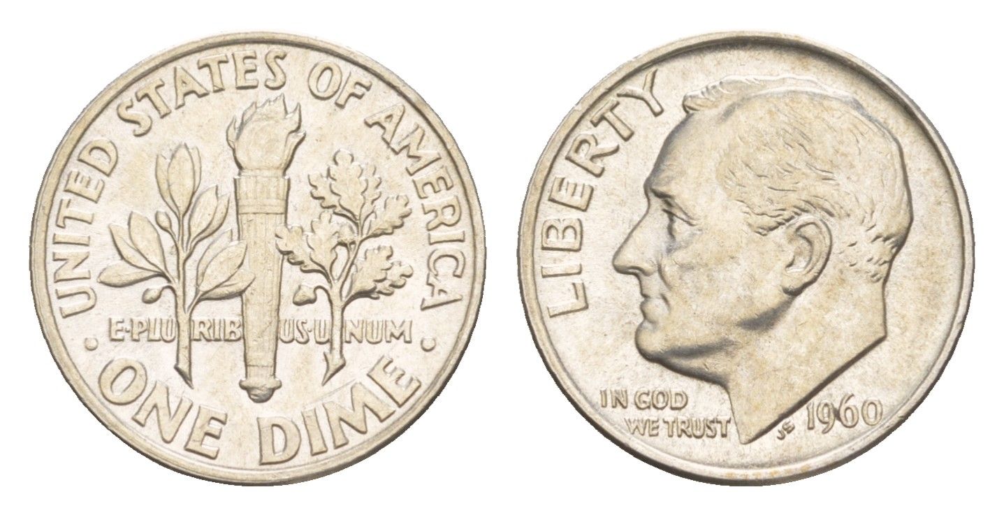 США 1 дайм (10 центов) 1960 KM 195 серебро aUNC 4136-842