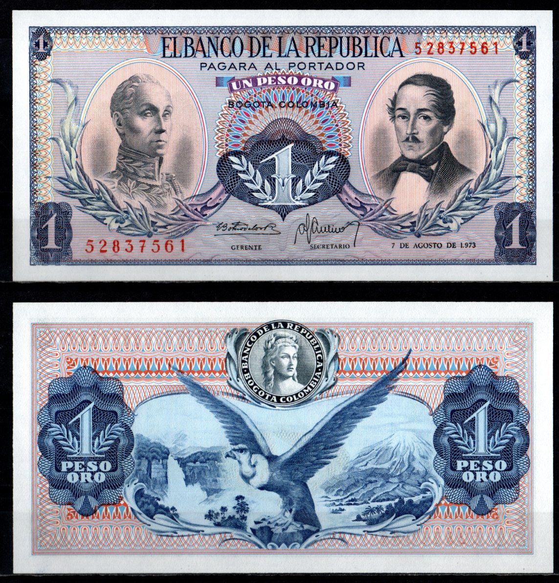 Колумбия 1 песо 1973 Pick 404 e бумага UNC (пресс) 7191-58-1-1