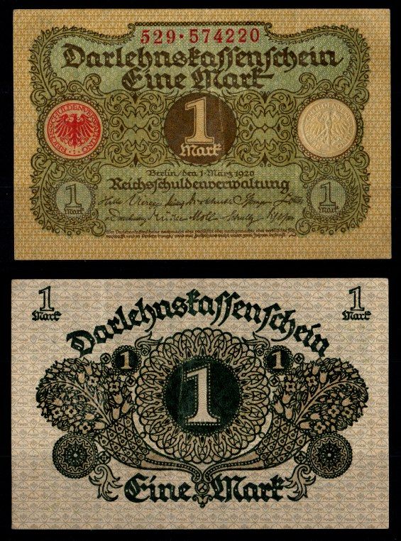 Германия 1 марка 1920 Pick 58 бумага 8602-46-2-2