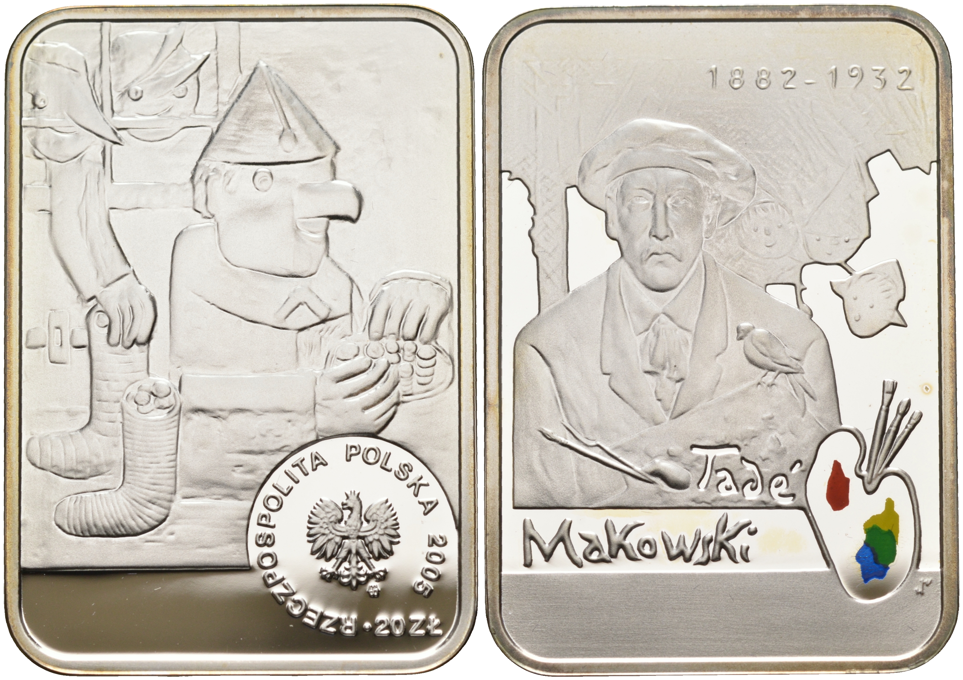 Польша 20 злотых 2005 Польские художники XIX-XX вв. Тадеуш Маковский, цветная эмаль KM 542 серебро PROOF 1069-7-23