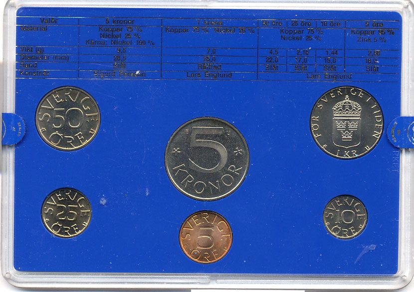 Швеция набор монетного двора из 6 монет 1982 в пластике, Карл XVI Густав (1973- ) KM MS23 UNC 5-4-2-81