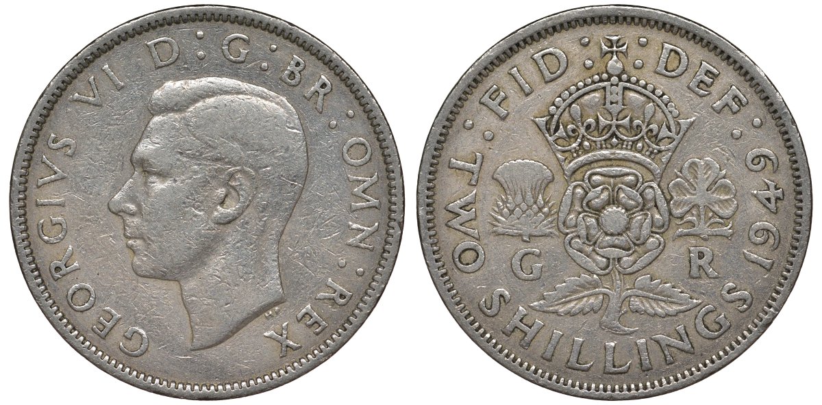 Великобритания 2 шиллинга (флорин) 1949 Георг VI (1936-1952) KM 878, Spink 4107 медно-никель 4123-914