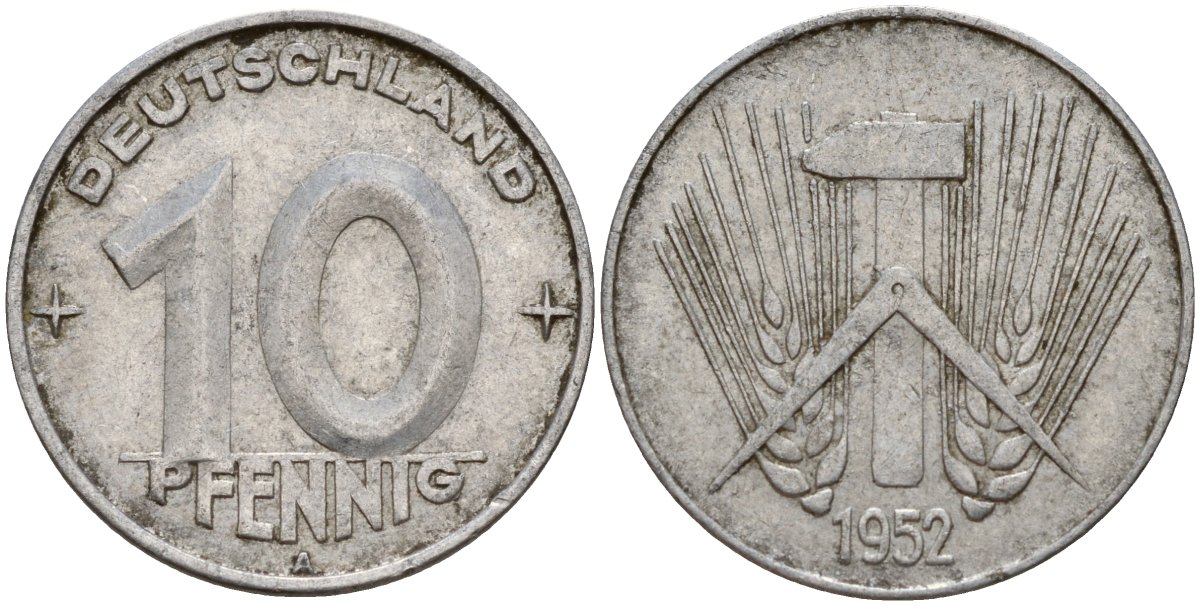 ГДР 10 пфеннигов 1952 A KM 7 алюминий 24-1214