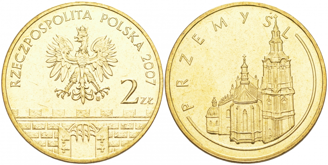 Польша 2 злотых 2007 MW, серия города Польши, Пшемысль (Przemysl) KM 618 латунь UNC M19-01