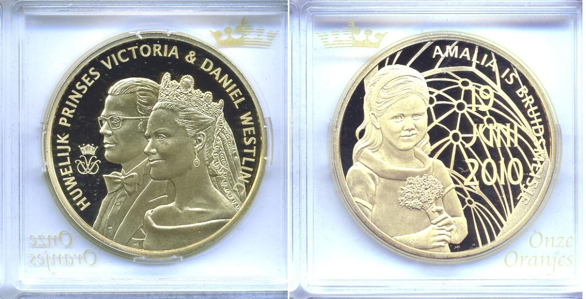 НИДЕРЛАНДЫ МЕДАЛЬ ND 19 ИЮНЯ 2010 СВАДЬБА КРОНПРИНЦЕССЫ ВИКТОРИИ И ДАНИЭЛЯ ВЕСТЛИНГА бронза, позолота PROOF 5-3-1-97
