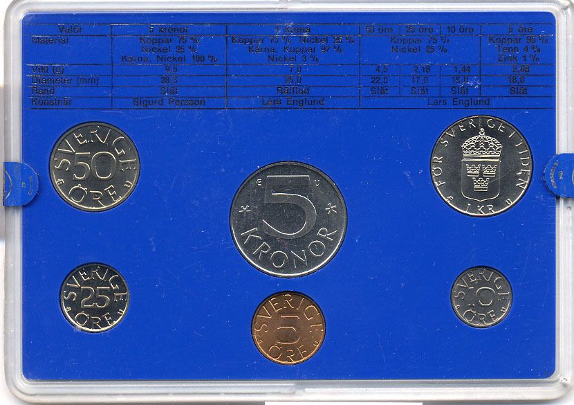 Швеция набор монетного двора из 6 монет 1980 в пластике, Карл XVI Густав (1973- ) KM MS15 UNC 4-3-6-121