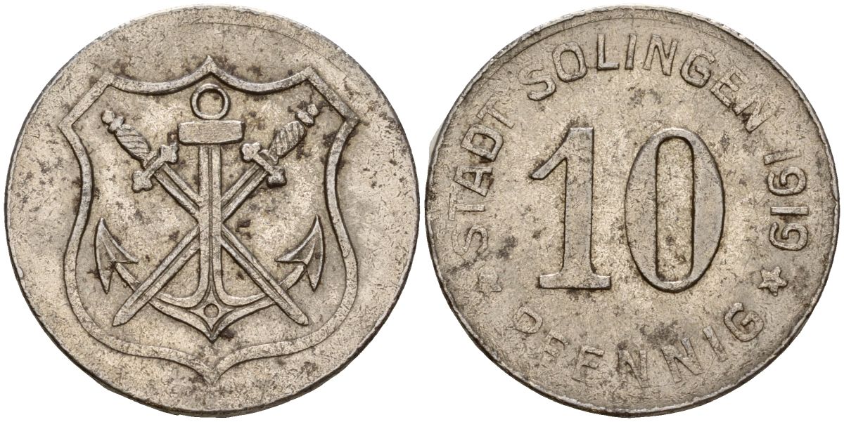 Золинген 10 пфеннигов 1919 Funck 508.4 железо 08-554