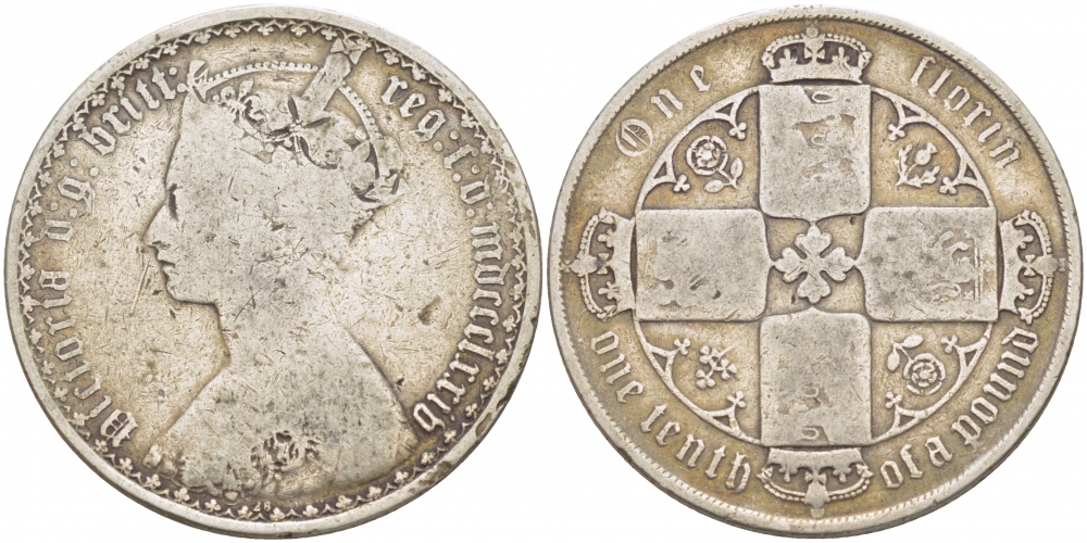 Великобритания 1 флорин = 2 шиллинга 1874 Виктория (1837-1901) KM 746.2, Spink 3893 серебро 1515-431