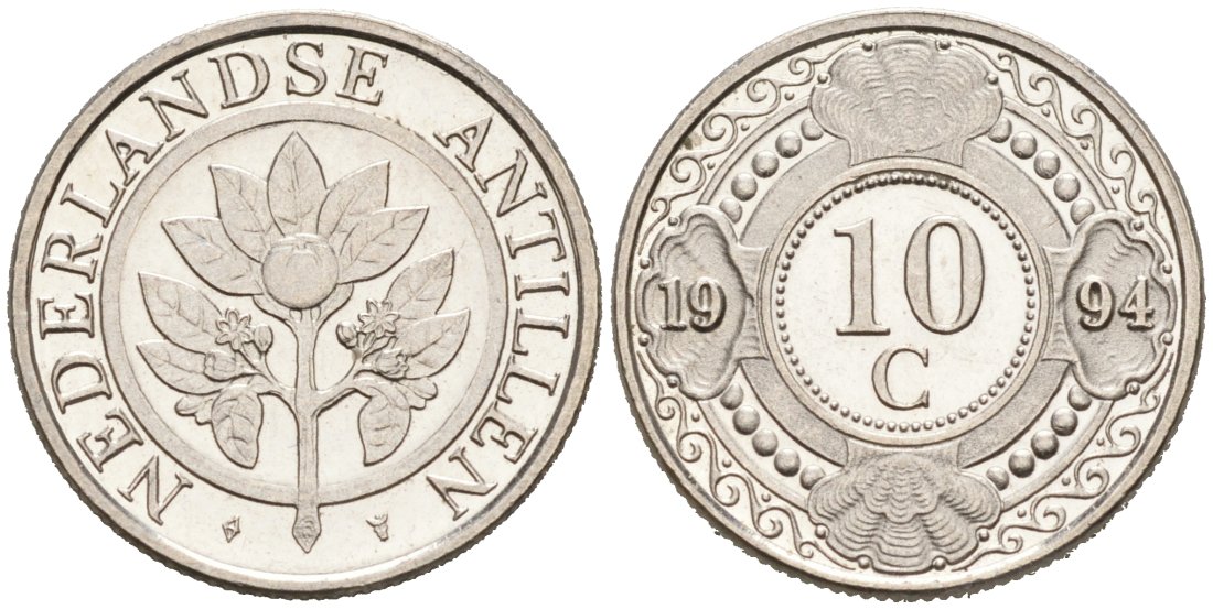 Нидерландские Антилы 10 центов 1994 Беатрикс (1980-2013) KM 34 никелированная сталь 188-1228