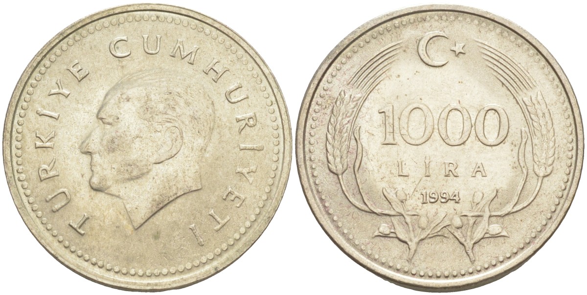 Турция 1000 лир 1994 Мустафа Кемаль Ататюрк KM 997 медь никель цинк 4448-344