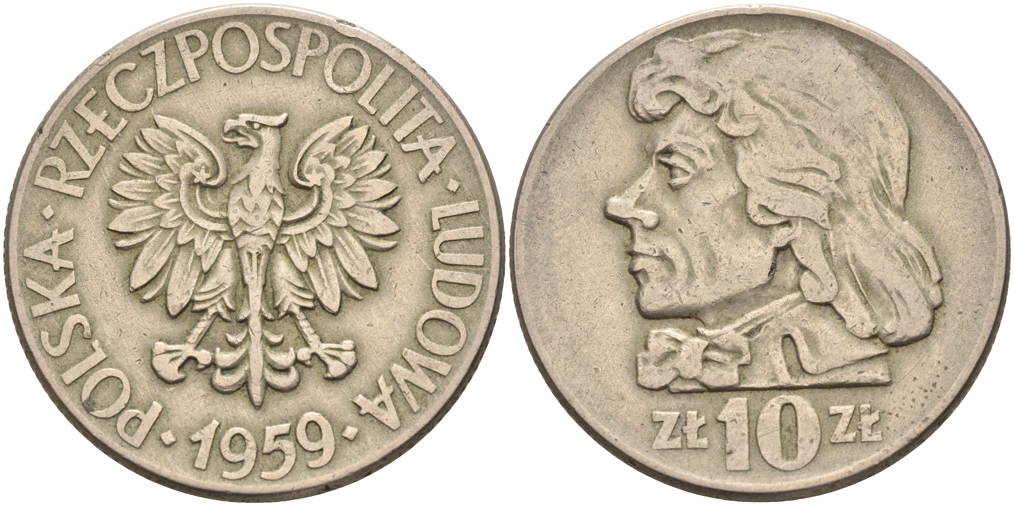 Польша 10 злотых 1959 MW, Тадеуш Костюшко, первый год KM 50 медно-никель    4149-135