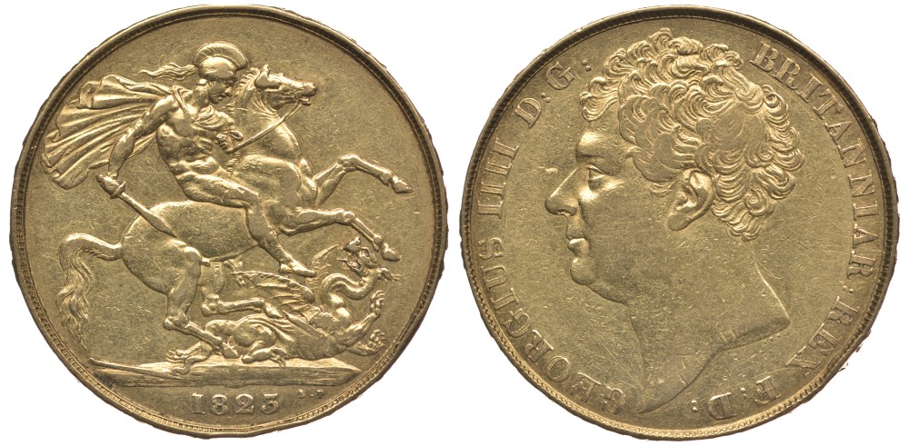 Великобритания 2 фунта 1823 Георг IV KM 690, Spink 3798 золото 00-000-00