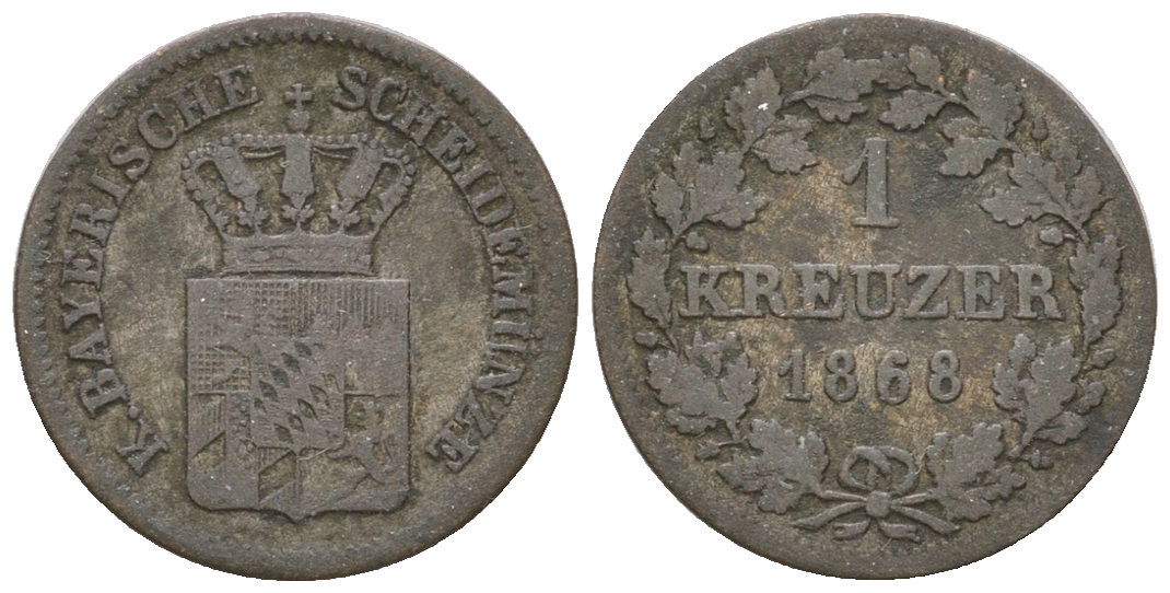 Бавария 1 крейцер 1868 Людвиг II (1864-1886) KM 487 серебро 4679-954