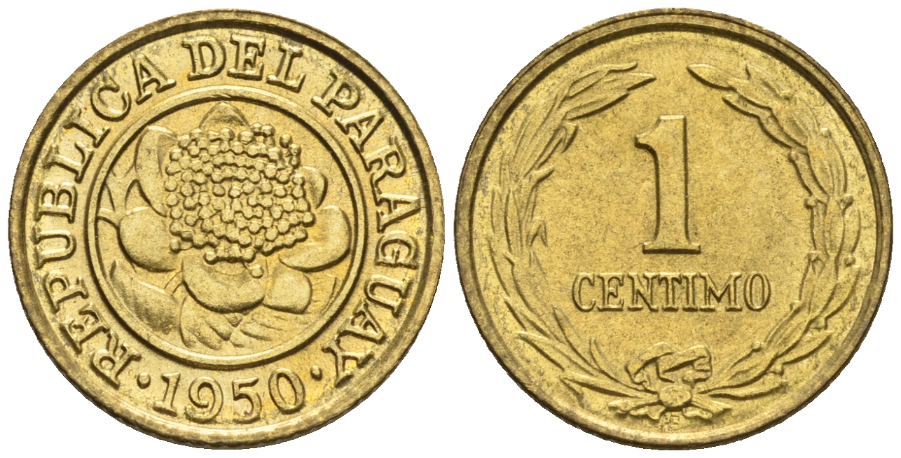 Парагвай 1 сентимо 1950  KM 20 алюминиевая бронза  aUNC  220-1036