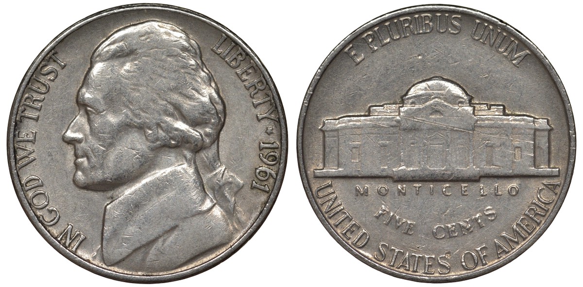 США 5 центов 1961 Джеферсон KM А192 медно-никель 4128-613