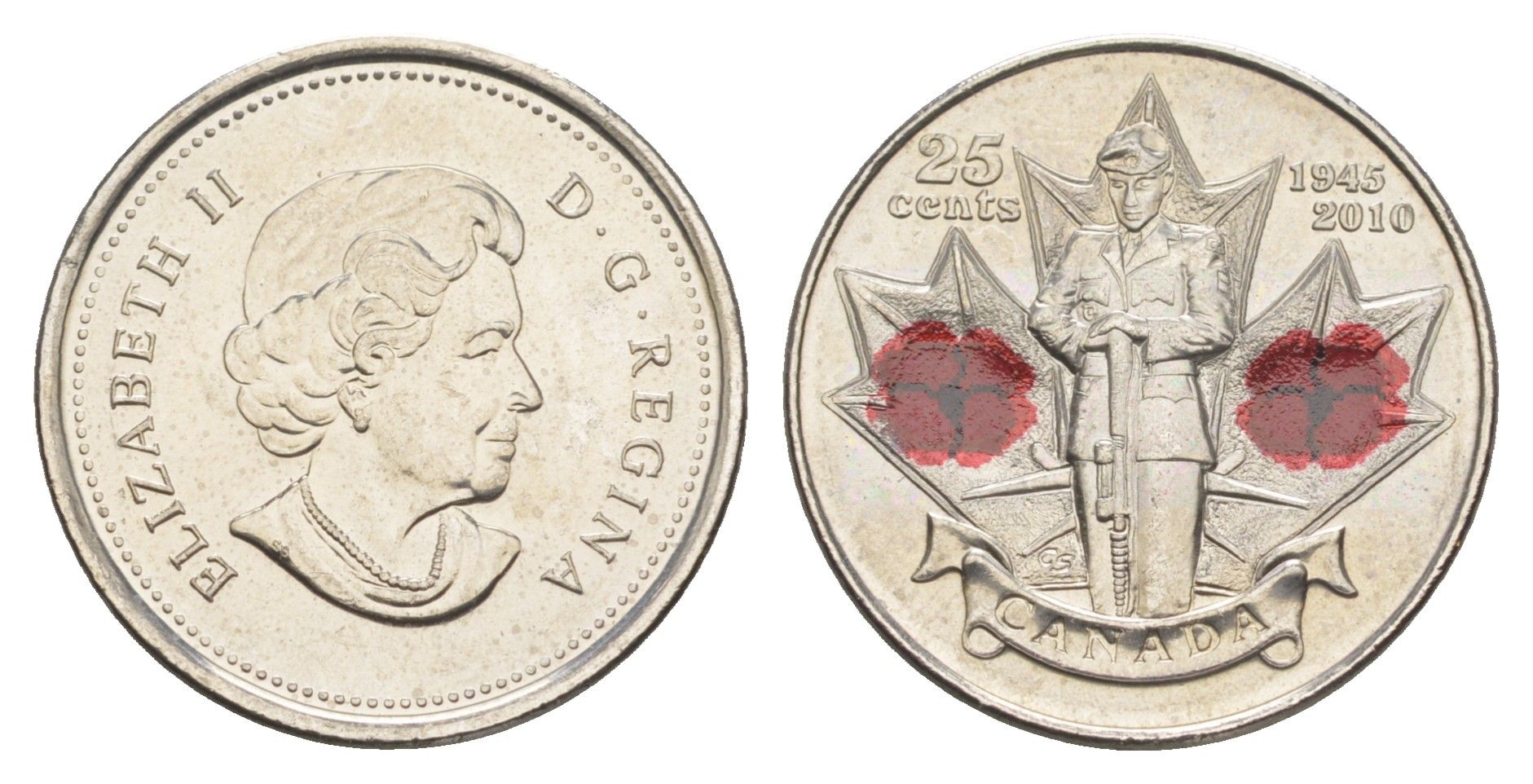 Канада 25 центов 2010 65 лет победе во Второй Мировой войне KM 1028 сталь плакированная никелем UNC 4652-1151