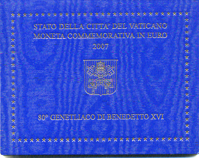 Ватикан 2 евро 2007 80 лет Бенедикту XVI, в оригинальном буклете KM 399 биметалл UNC 1-4-4-04