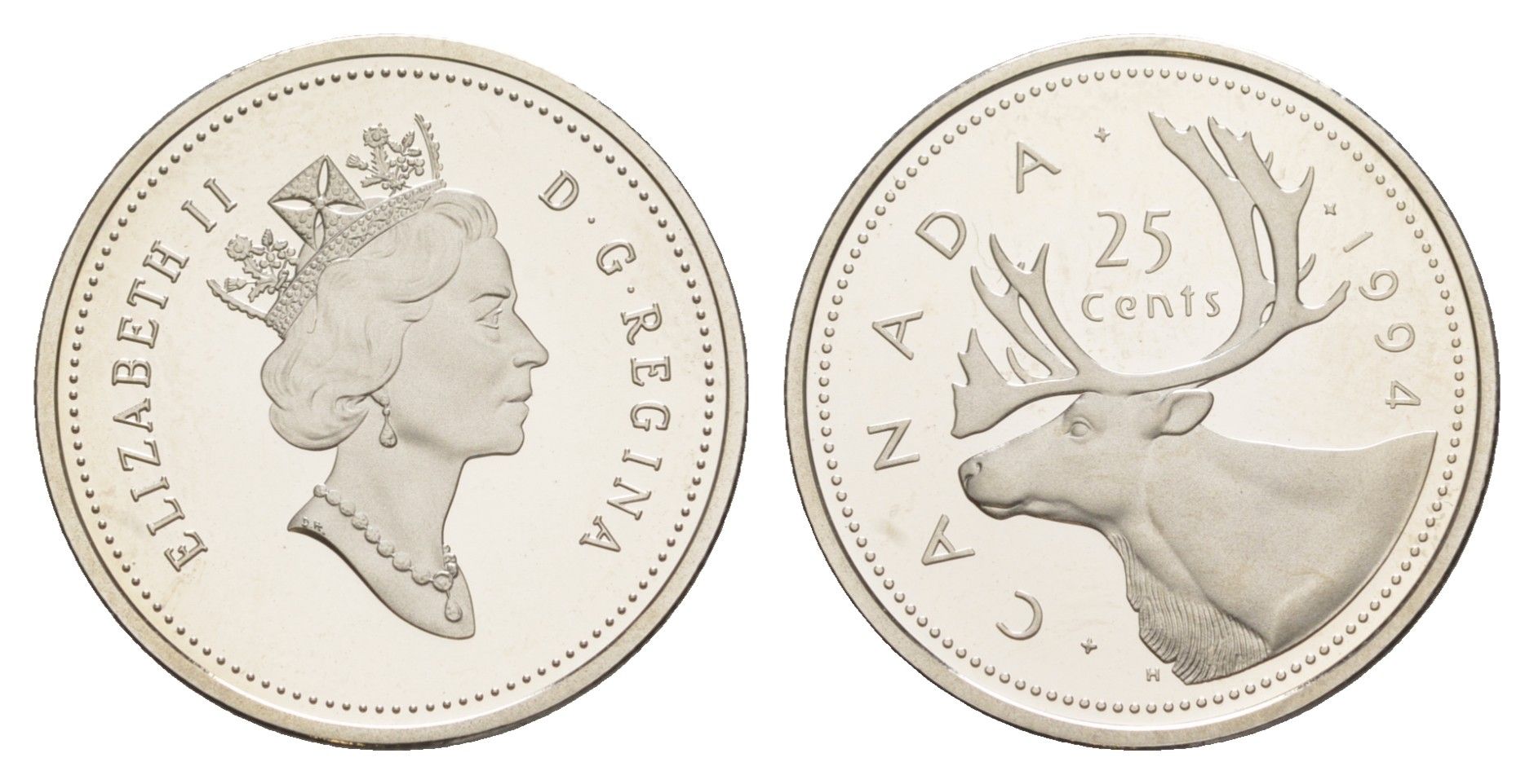 Канада 25 центов 1994 Елизавета II (1952-2022), олень KM 184 никель PROOF 3711-1934