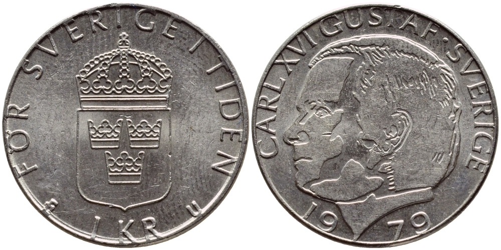 Швеция 1 крона 1979 Карл XVI Густав (1973- ) KM 852 медь плакированная медно-никелем 56-821