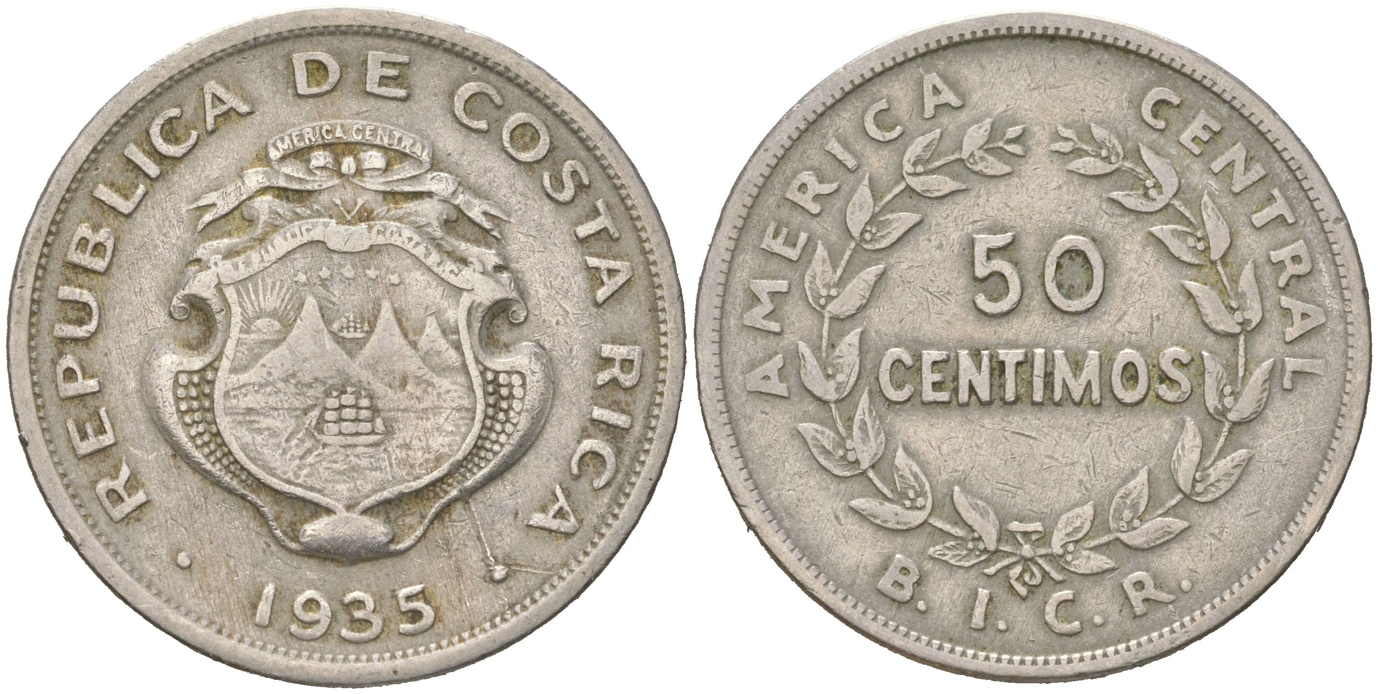 Коста-Рика 50 сентимо 1935 KM 172 медно-никель 4620-1125