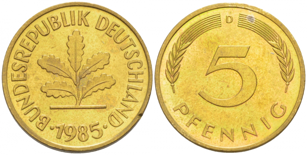 ФРГ 5 ПФЕННИГОВ 1985 D KM 107, J. 382 сталь плакированная латунью 3996-1167