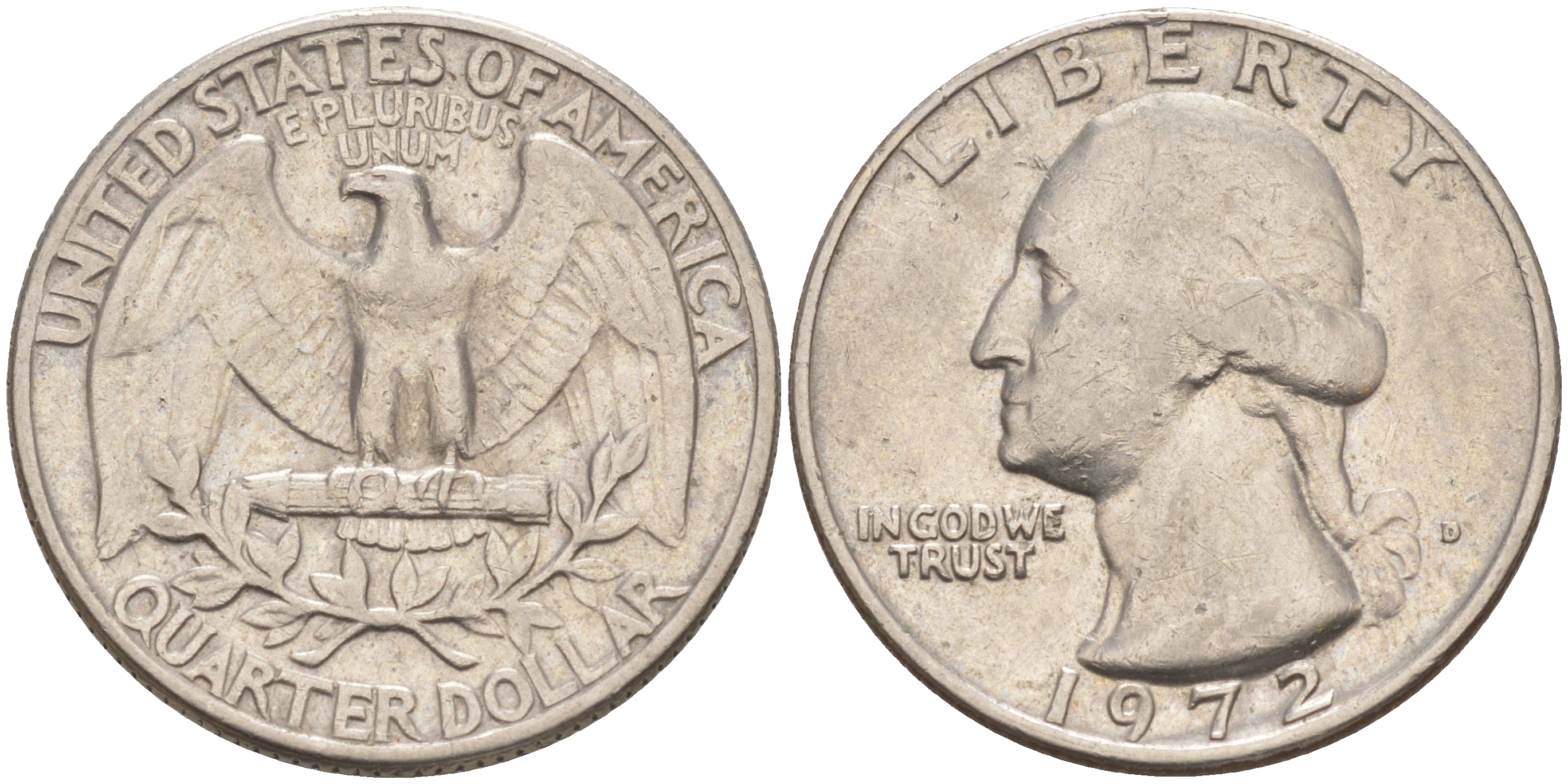 США 25 центов (квотер) 1972 D, Вашингтон KM 164a медь плакированная медно-никелем 4114-757