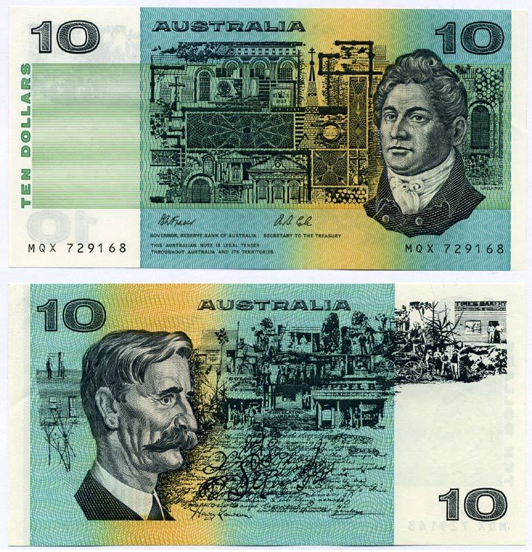 Австралия 10 долларов 1974-1991 Говард Гринуэй, signatures: Fraser & Cole Pick 45 g бумага UNC (пресс) 00-00