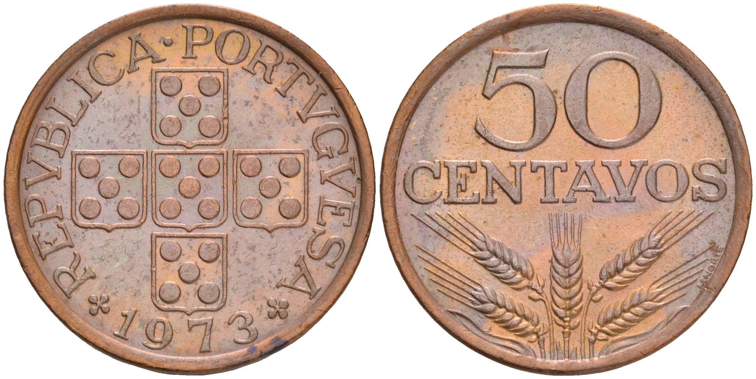 Португалия 50 сентаво 1973 KM 596 бронза 4561-545