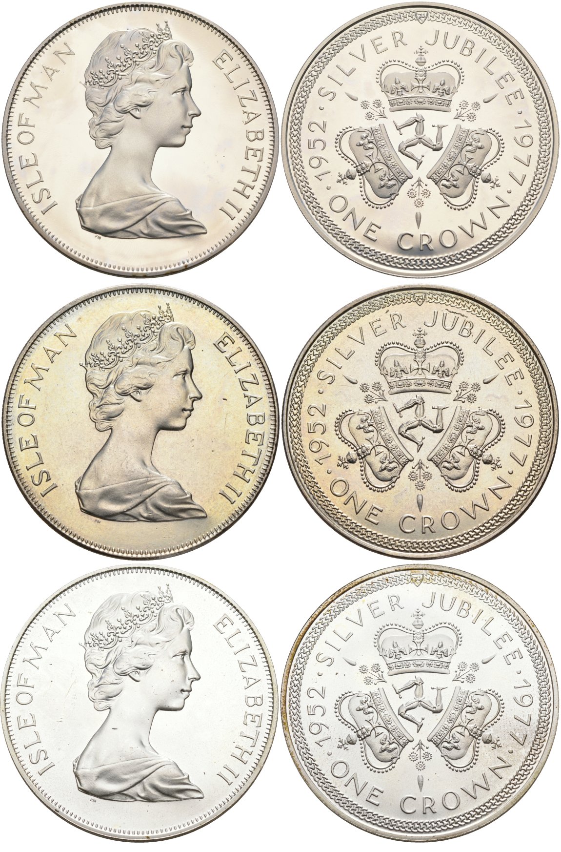 Остров Мэн набор из 3 монет по 1 крона 1977 25 лет правления Елизаветы II, в буклете KM 41, 41а, 41а серебро, серебро, медно-никель PROOF, UNC, UNC 7-5-1-06