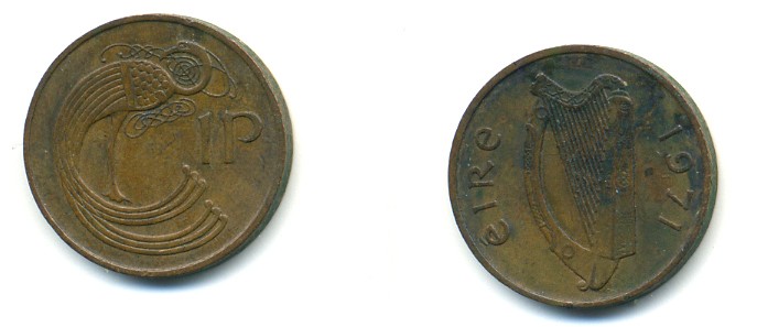 ИРЛАНДИЯ 1 ПЕННИ 1971 ПТИЧКА KM 20 бронза 4364-847