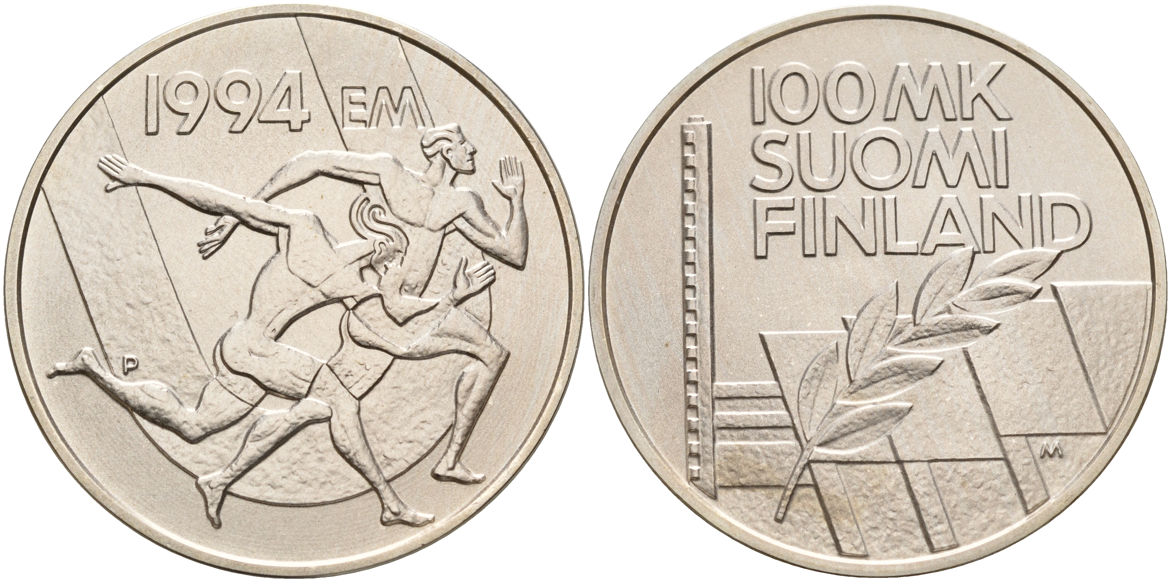 Финляндия 100 марок 1994 стадион дружбы, бег KM 78 серебро UNC 1066-4-64